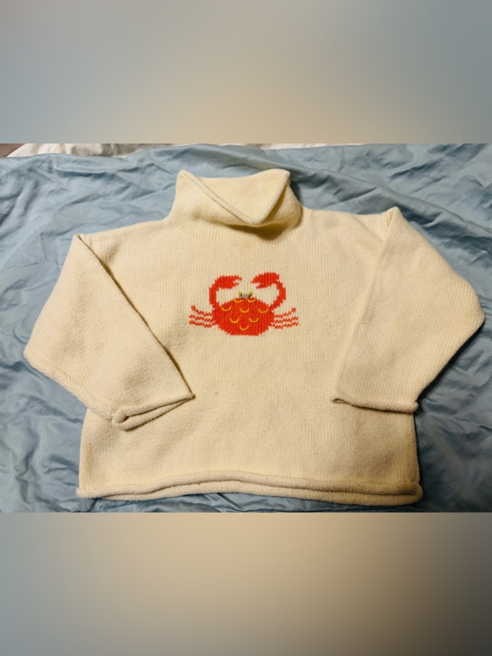 Red Wagon Boston Cream Knit Turtleneck with Orange Crab Motif